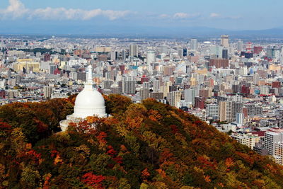 High angle view of buildings in city