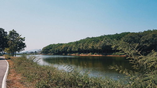 Scenic view of lake against clear sky