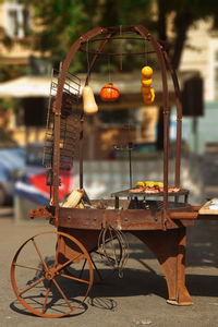 Close-up of shopping cart on street