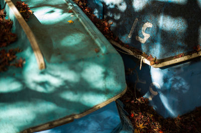 High angle view of abandoned boats