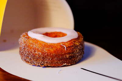 Close-up of cake in plate on table