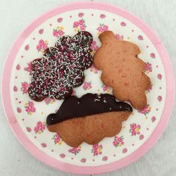 High angle view of dessert in plate on table