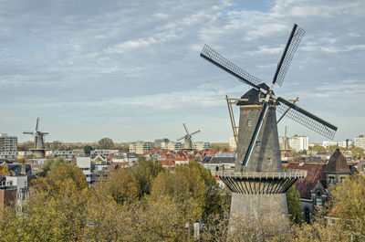 Dutch townscape with four windmills