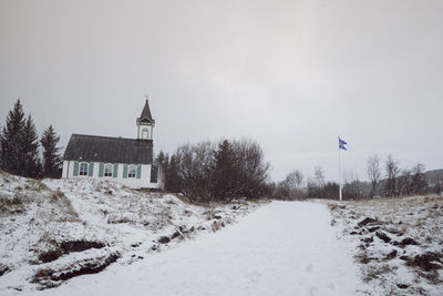 Snow covered landscape against sky