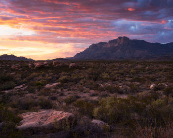 Scenic view of landscape against sky during sunset
