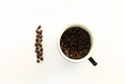 Directly above shot of coffee beans against white background