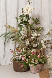 Interior floral easter composition. the concept of home decoration for the happy easter holiday