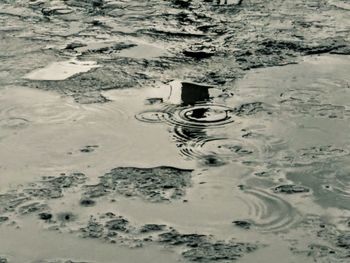 High angle view of puddle on beach