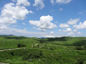 Scenic view of agricultural field against sky