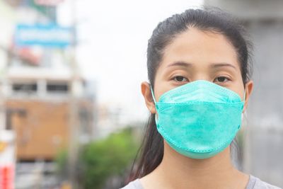 Woman wearing a mask to prevent dust and bacteria