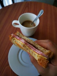 Close-up of breakfast served on table