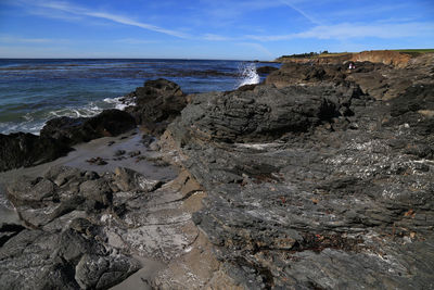 Scenic view of rocky beach against sky