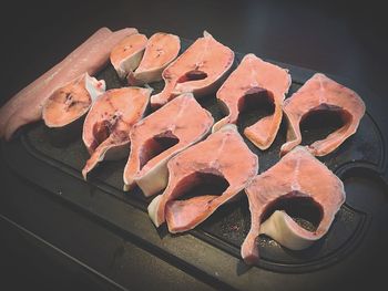 High angle view of serving food