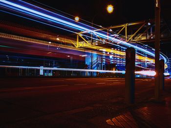 Light trails on bridge at night