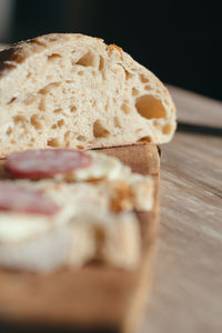 Close-up of bread on cutting board