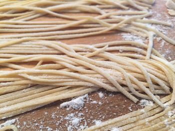 Close-up of noodles being made