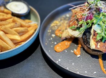 Close-up of food in plate on table