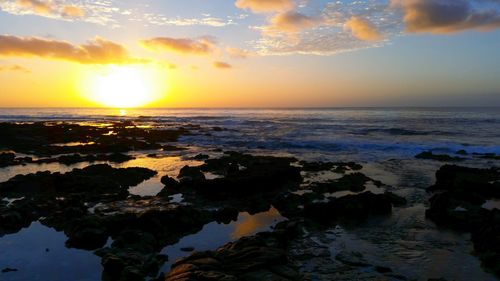 Scenic view of sea at sunset