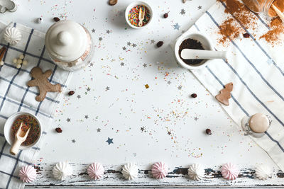 High angle view of coffee beans on table