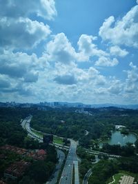 High angle view of road against sky