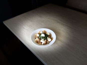 High angle view of breakfast on table