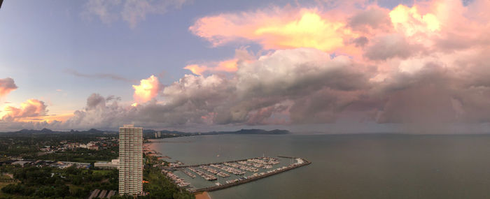 Panoramic view of sea against sky during sunset