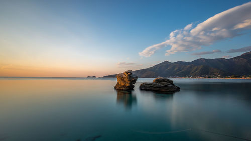 Scenic view of sea against sky during sunset