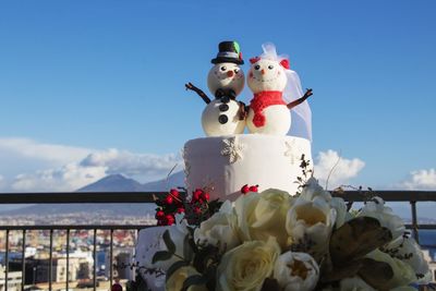 View of red roses against sky