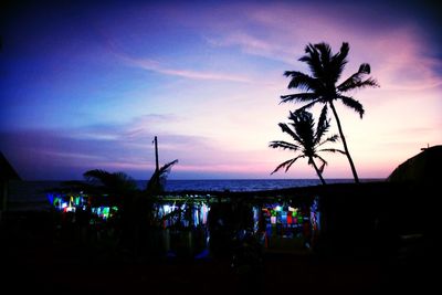 Silhouette of palm trees at sunset