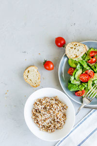 High angle view of food on table