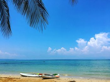 Scenic view of sea against blue sky