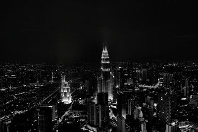 High angle view of urban skyline at night