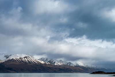 Scenic view of lake against sky. scenic  view new zealand southern alps from lake pukaki east bank