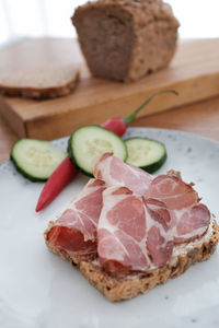 Close-up of breakfast on table