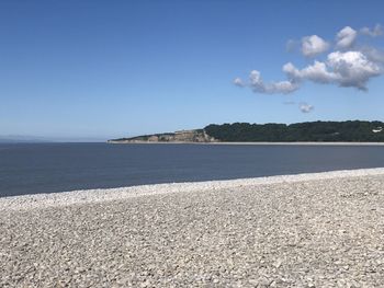 Scenic view of sea against blue sky