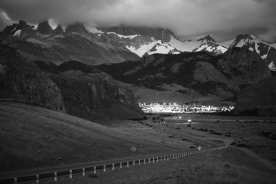 Scenic view of snowcapped mountains against sky