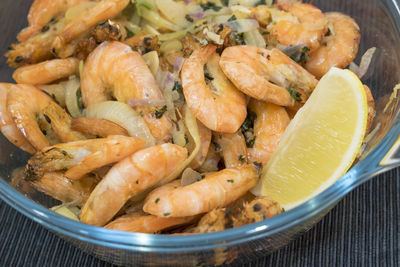 Close-up of prawns served in bowl