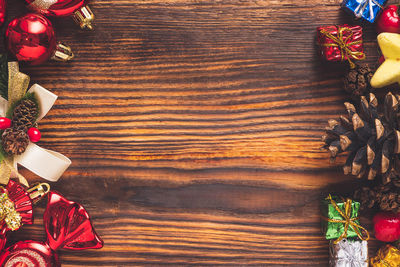 High angle view of christmas tree on table