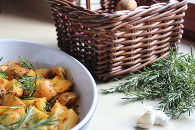 Close-up of vegetables in basket on table