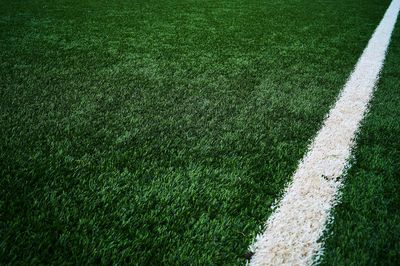 High angle view of soccer field