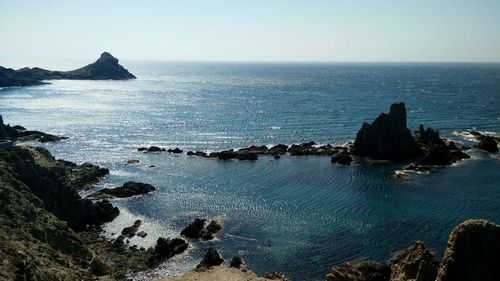 Scenic view of sea against clear sky