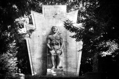 Low angle view of statue against trees