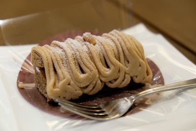 Close-up of served desert on plate