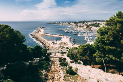 High angle view of city at seaside