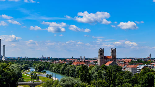 High angle view of townscape against sky