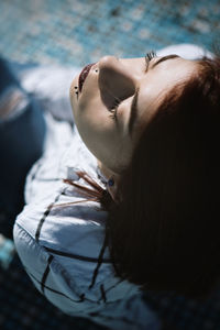 High angle view of young woman in swimming pool