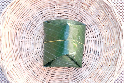 Directly above shot of leaf in basket