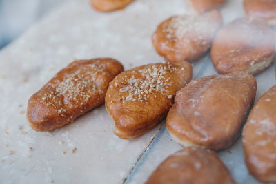 High angle view of bread on table