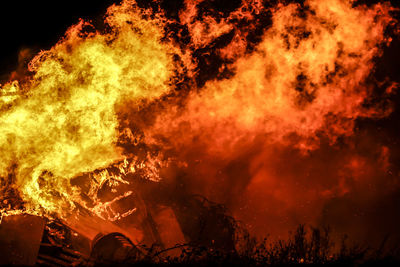 Close-up of bonfire at night