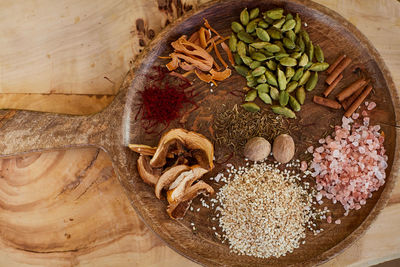 High angle view of vegetables in bowl on table